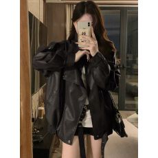 批发大码时尚洋气皮衣外套女装<b class='q'>秋</b>季酷飒风高级感夹克胖MM遮肉显瘦上衣