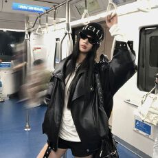 批发美式时尚机车皮衣外套女2025年<b class='q'>秋</b>季新款宽松百搭复古皮夹克洋气