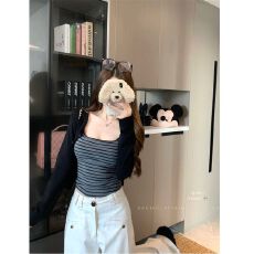 批发【随心裁】慵懒开衫<b class='q'>外套</b>女秋季套装<b class='q'>修身</b>条纹吊带背心上衣两件套