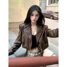 批发美式辣妹黑色皮衣<b class='q'>外套</b>女2025春秋小个子短款机车PU皮<b class='q'>夹克</b>甜酷上衣