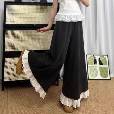 蕾丝花边裤裙女大码松紧腰宽松阔腿裤胖mm显瘦百搭时尚裤子女