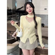 批发<b class='q'>包</b><b class='q'>芯</b>纱 天猫品质 设计感挂脖蕾<b class='q'>丝</b>针织开衫毛衣女