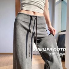 批发灰色运动<b class='q'>裤</b><b class='q'>子女</b>夏季2026新款高腰垂感显瘦直筒小个子休闲阔腿卫<b class='q'>裤</b>