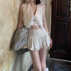 批发蕾丝边蛋糕A字半身裙女秋芭蕾风高腰