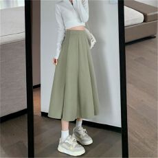 批发夏季绿色西装半身裙女小个子高腰a字长裙大摆伞裙