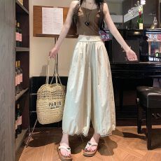 批发冰丝阔腿裤女夏薄款2026新款松紧高腰显瘦宽松休闲<b class='q'>九分</b>哈伦灯笼裤