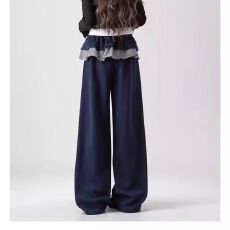 批发2026年拼接花边高腰<b class='q'>显瘦</b><b class='q'>阔腿裤</b>女春季新款运动休闲卫<b class='q'>裤</b>子