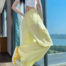 批发速干工装裤女夏季薄款时尚百搭修身显瘦休闲<b class='q'>哈伦</b>阔腿登山降落伞裤