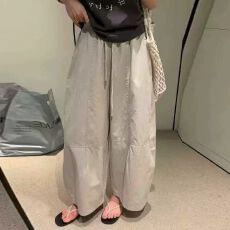 速干气球九分裤女夏季薄款高腰显瘦梨型身材弯刀休闲直筒阔腿裤子