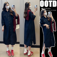 批发实拍 2025新款春秋冬<b class='q'>百搭</b>重工洗水衬衫连衣裙+毛线针织披肩两件套