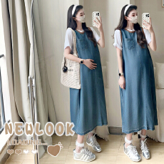 批发实拍 2026  春夏百搭薄款圆领纯棉白T+撞色洗水软牛仔背心连衣裙