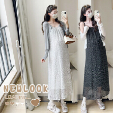 批发实拍 2026新款超薄波点雪纺吊带长款连衣裙+百搭防晒肌理天丝<b class='q'>开衫</b>