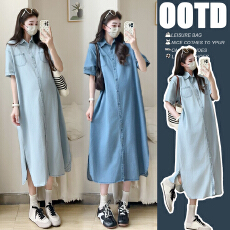 批发实拍 2026新款<b class='q'>大码</b>孕妇夏季薄款天丝洗水软<b class='q'>牛仔</b>衬衣<b class='q'>外套</b>连衣裙