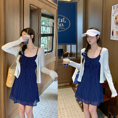 批发2026胖妹妹甜美<b class='q'>套装</b>开衫女夏季内搭时尚流行波点吊带连衣裙两件套