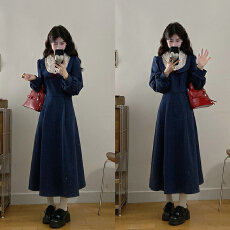 批发秋冬2026胖妹妹学院风假两件波点针织呢料印花绑带蝴蝶结连衣裙