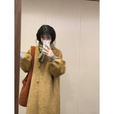 批发灯笼袖双面呢秋冬新款简约小立领<b class='q'>外套</b>复古秋叶黄羊毛大衣女