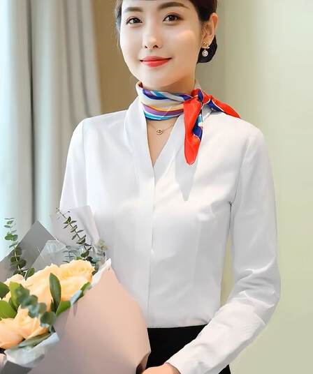 새로운 항공 여주인 경력 V넥 면접 흰 셔츠 품격 워크웨어 셔츠 긴팔 긍정적 인 로드 중 빈 곱하기 작업복 유니폼