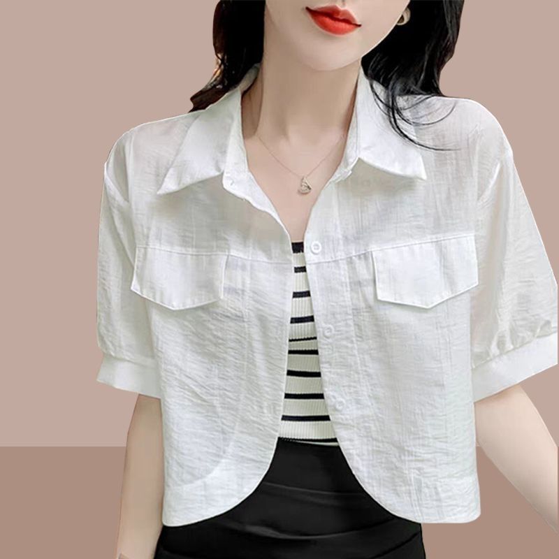 반팔 쇼트 스타일 여성 셔츠 자외선 차단 의류