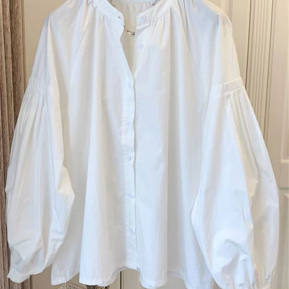 대외 무역 봄 가을 주름 거품 소매 루즈핏 셔츠 인형 셔츠 맨위 여성