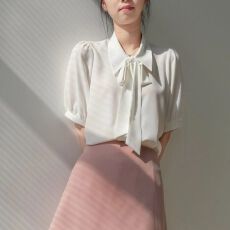 批发2025夏季白色雪纺飘带衬衫女短袖设计感小众港风<b class='q'>通勤</b>上衣百搭系带