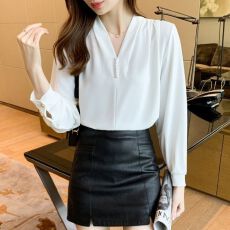 批发衬衫女设计感小众2026春秋季新款长袖职业洋气V领衬衣气质上衣ins