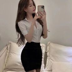 批发纯欲收腰性感白衬衫女夏季OL制服<b class='q'>职业</b>装员工工作服套装衬衣