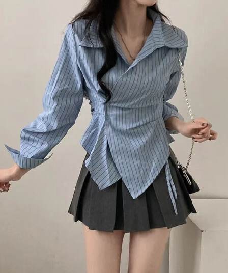핫걸 불규칙 허리 수축 몸매 가꾸기 새로운 슬림해 보이는 셔츠