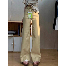 批发FYQ--卡其色弹力牛仔裤女2025秋季新款显瘦宽松休闲拖地裤