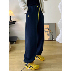 批发FYQ--春季新款抽绳<b class='q'>运动裤</b>小狗刺绣宽松束脚阔腿直筒卫裤女