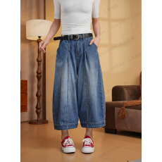 批发FYQ--新款夏款八分裤显瘦百搭牛仔高腰宽松裤子女款