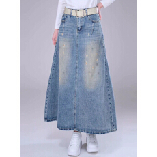 批发FYQ--复古<b class='q'>牛仔</b>半身裙女高腰刺绣a字裙夏季中<b class='q'>长裙</b>
