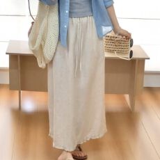 批发FYQ--麻本色荷叶边亚麻半身裙女慵懒风大码直筒伯克利长