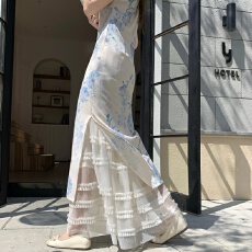 批发甜美温柔风木耳边拼接网纱蛋糕<b class='q'>裙</b>女2026旗袍打底衬<b class='q'>裙</b>A<b class='q'>字</b><b class='q'>裙</b>大摆<b class='q'>裙</b>