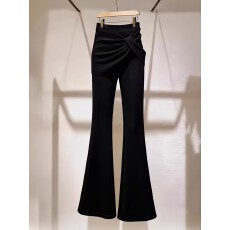 批发黑色假两件微喇西装裤女早秋高级感气质百搭高腰显瘦休闲裤子