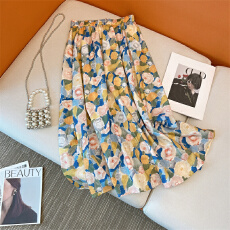 批发实拍莫奈油画 碎花褶皱<b class='q'>半身裙</b>女春季艺术感高腰显瘦a字<b class='q'>长裙</b>