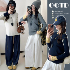 批发实拍 秋冬舒适韩系潮妈撞色针织衫百搭上衣