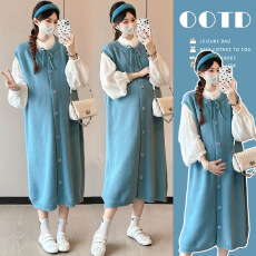 批发实拍 秋冬韩系宽松加厚针织背心裙+<b class='q'>宝宝</b>棉<b class='q'>衬衫</b>潮妈套装