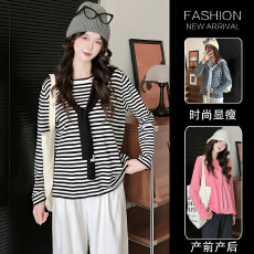 批发实拍 秋季宽松时尚条纹+披肩两件套潮妈韩系针织衫