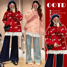 批发实拍 秋冬加厚保暖甜美减龄韩系孕妈开衫毛衣外套