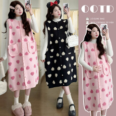 实拍 冬季舒适打底衫+加厚宽松甜美爱心针织毛衣背心裙潮妈套装