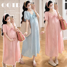 批发实拍新款 夏季法式V领慵懒风扎染<b class='q'>休闲</b>宽松潮妈连衣裙