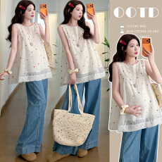 批发实拍新款 夏季韩版<b class='q'>宽松</b>精美刺绣孕妈清新背心上衣