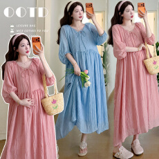 批发实拍新款 韩版宽松慵懒风孕妈舒适休闲棉麻<b class='q'>连衣裙</b>