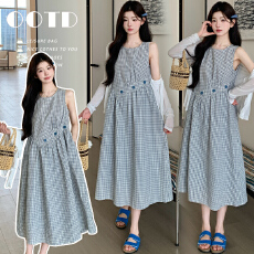 批发实拍 夏季凉感天丝防晒开衫+法式<b class='q'>格子</b>背心裙孕妈时尚<b class='q'>套装</b>