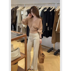 批发法式复古v领长袖毛针织衫女2025秋季新款收腰显瘦慵懒高级感上衣