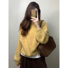 批发法式软糯慵懒风圆领针织衫女秋冬季新款宽松长袖高级感减龄毛衣潮