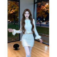 批发法式温柔纯欲风时尚套装女秋季2025新款收腰上衣显瘦包臀裙两件套