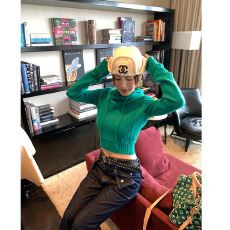 批发设计感长袖连帽麻花针织衫女秋季2025新款气质短款修身显瘦上衣潮