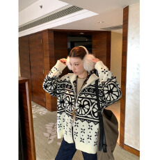 批发慵懒风提花针织开衫女冬季2025新款韩系复古休闲百搭宽松毛衣外套