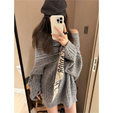 批发2025新款<b class='q'>一字领</b>麻花毛衣复古重工不规则氛围松弛感穿搭慵懒针织衫